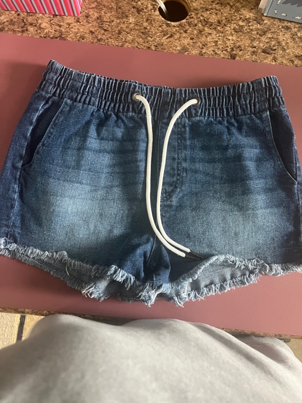 KENDALL & KYLIE Denim Drawstring Frayed Hem Women’s Shorts